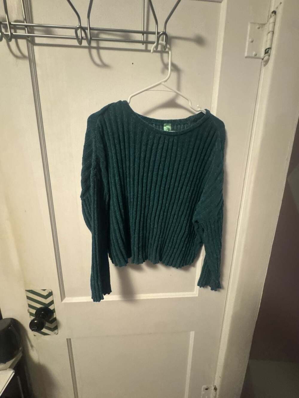 Honeydew Teal Green Ribbed Chenille Velvet Long Sleeve Crewneck Sweater Size S